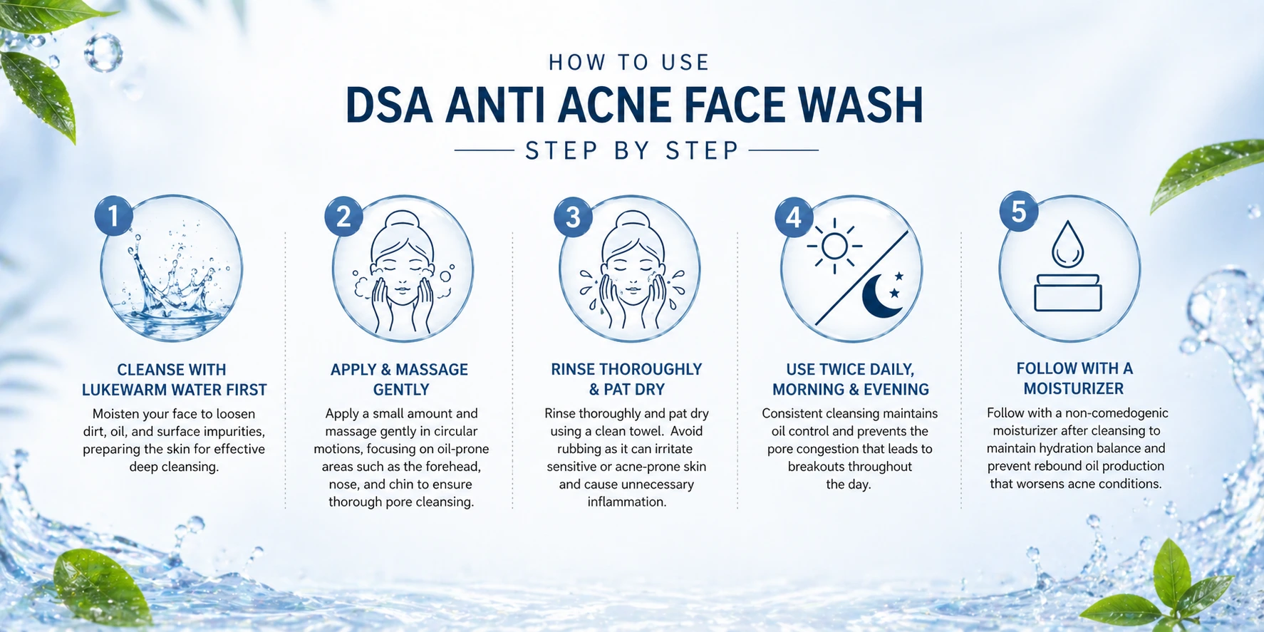 How to use DSA Anti Acne Face Wash step by step